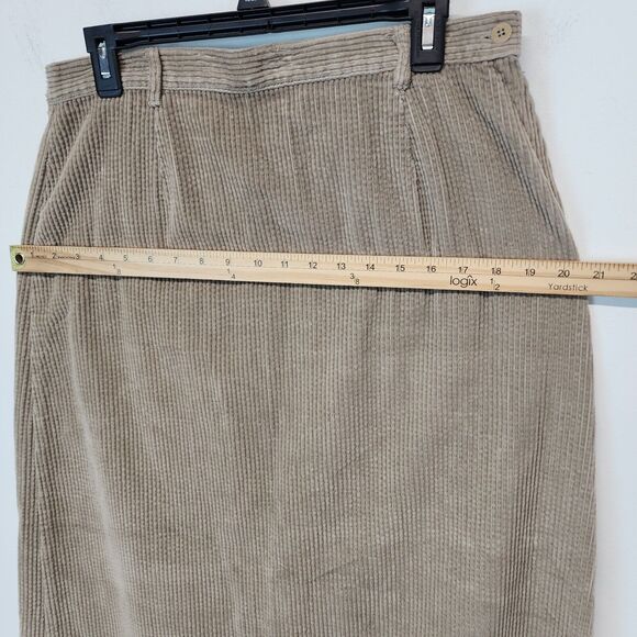 Nordstrom Corduroy Maxi Skirt Size L Tan Back Slit Neutral Grandma Lagenlook - Picture 11 of 14